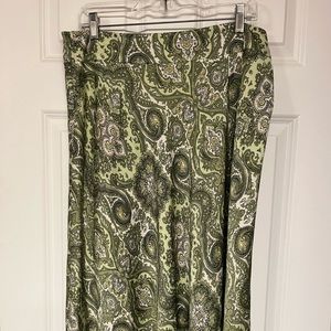 Green paisley skirt with ruffle detail